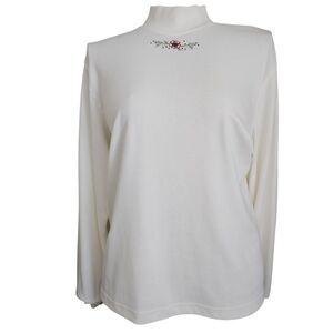 Alfred Dunner Swiss Chalet Turtleneck Top L Off White Floral NWT Women's Alfred